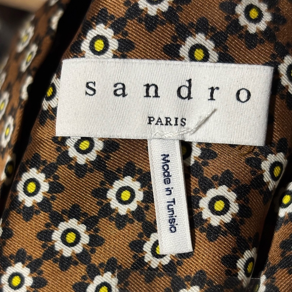 SANDRO JANINE PARIS Floral-Print Wrap-Front Midi Dress Marron US Sz 8 - Picture 14 of 14